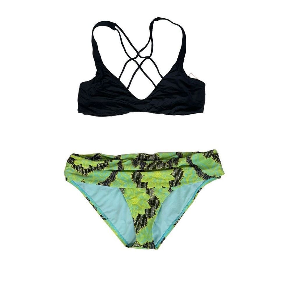 Bikini Set B Swim Black Top D & Prana Green Boho Bottom L Summer Swimwear